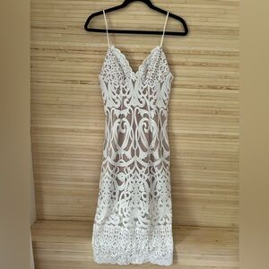 White ivory lace midi dress perfect for bride